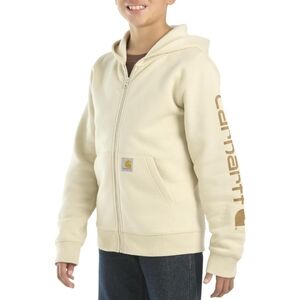 🆕️ Carhartt Kid's White Long Sleeve Full Zip Logo Sweatshirt